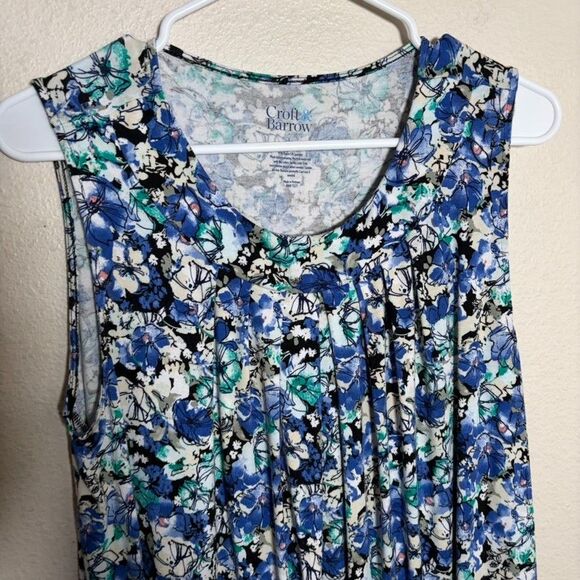 Croft & Barrow Tank Top Women's Large Blue Floral Sleeveless Round Neck Printed - Picture 2 of 7